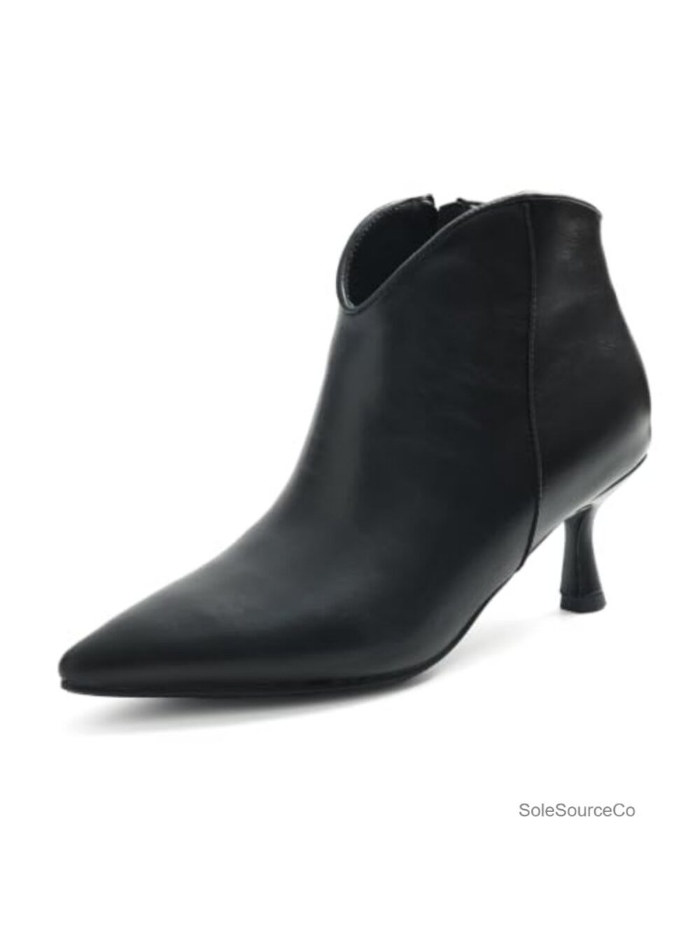 Faux Leather Ankle Boots Pointed Toe Kitten Heel Slip-On Booties